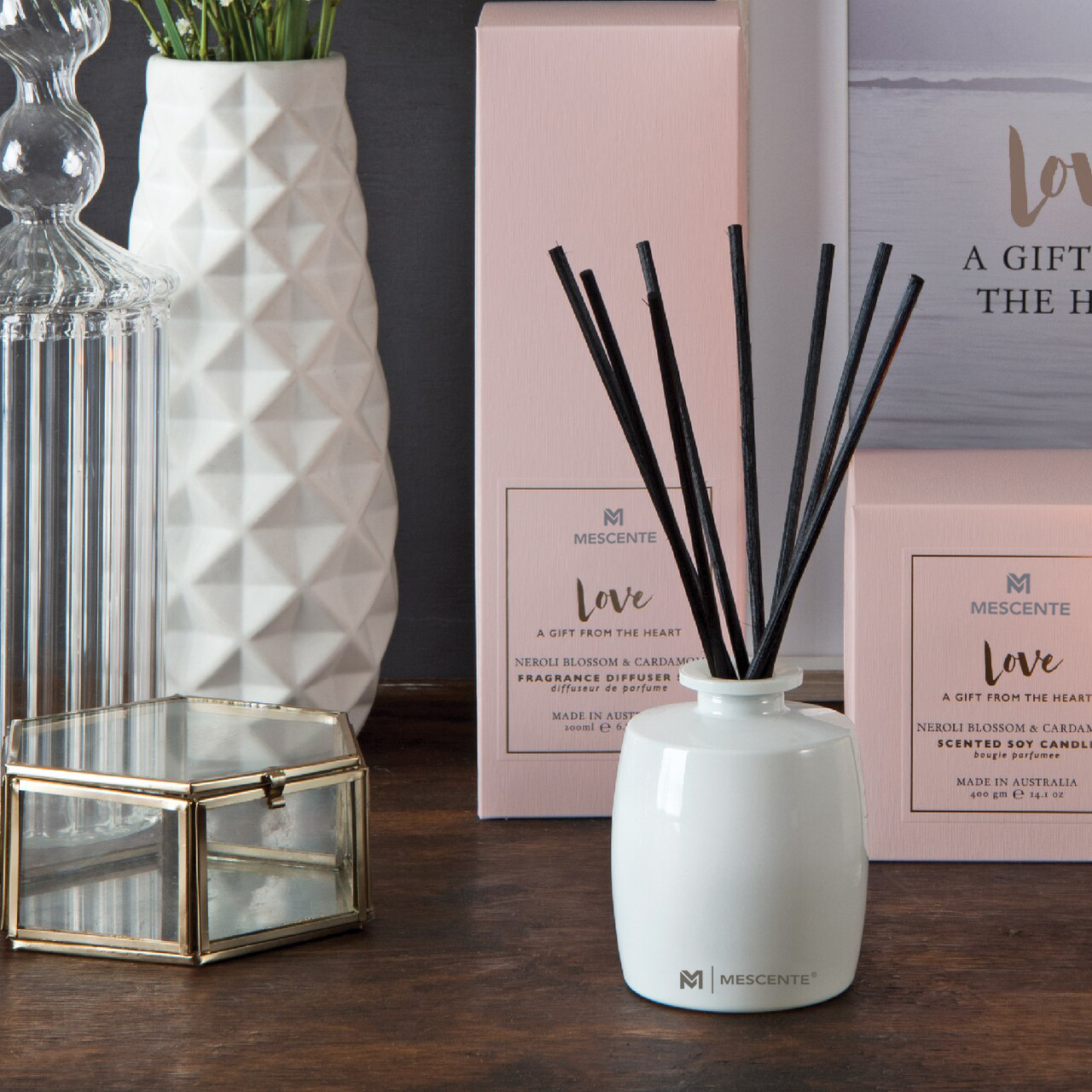 M&Scent Grande garrafa de vidro Home Essentials Aroma Reed Difusor Gift Set com palitos de rattan