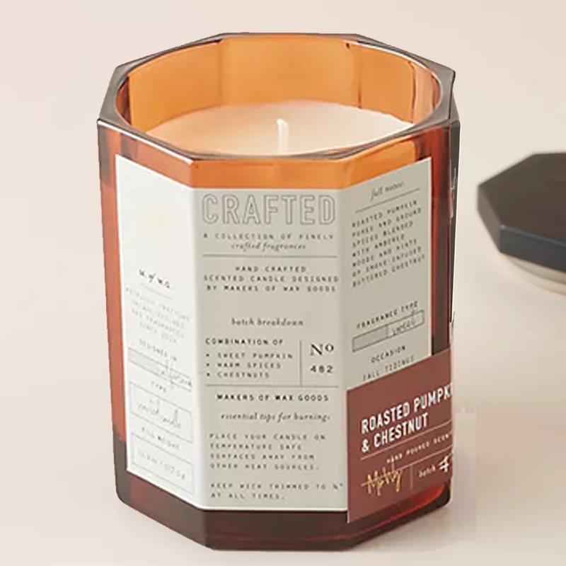 M&Scent tampa de madeira de luxo personalizada, pavio de algodão, vaso de vidro, mistura de cera de soja, vela de vidro trabalhada outonal