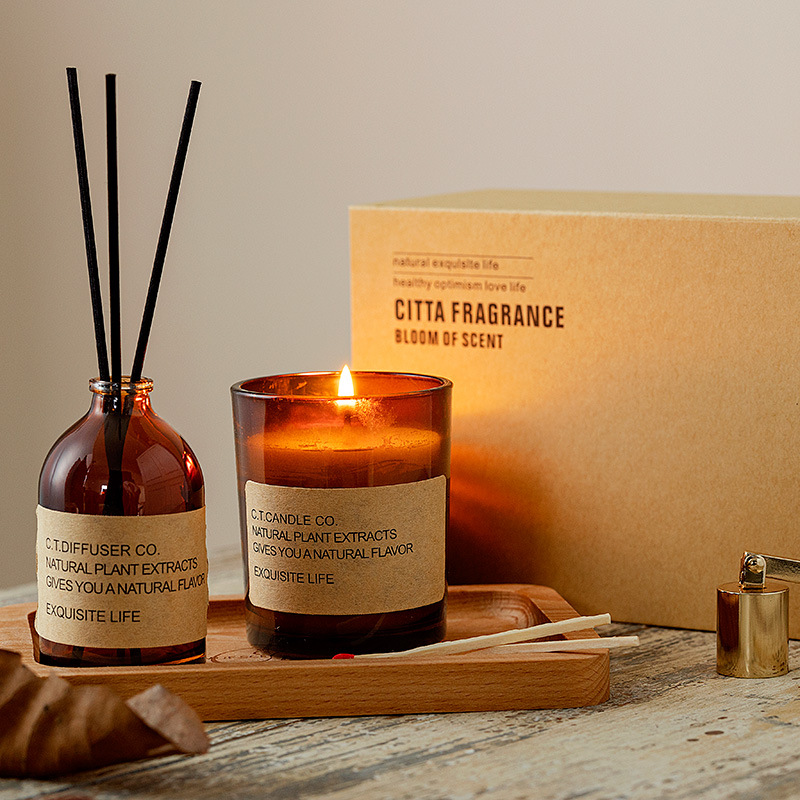 Difusor de palheta para casa com decoração de luxo M&Scent e conjunto de velas perfumadas com embalagem em caixa
