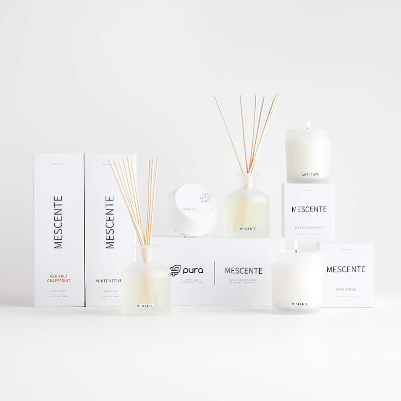 Conjunto de presente com difusor de palheta de aroma de cor roxa de marca própria de luxo M&Scent com caixa