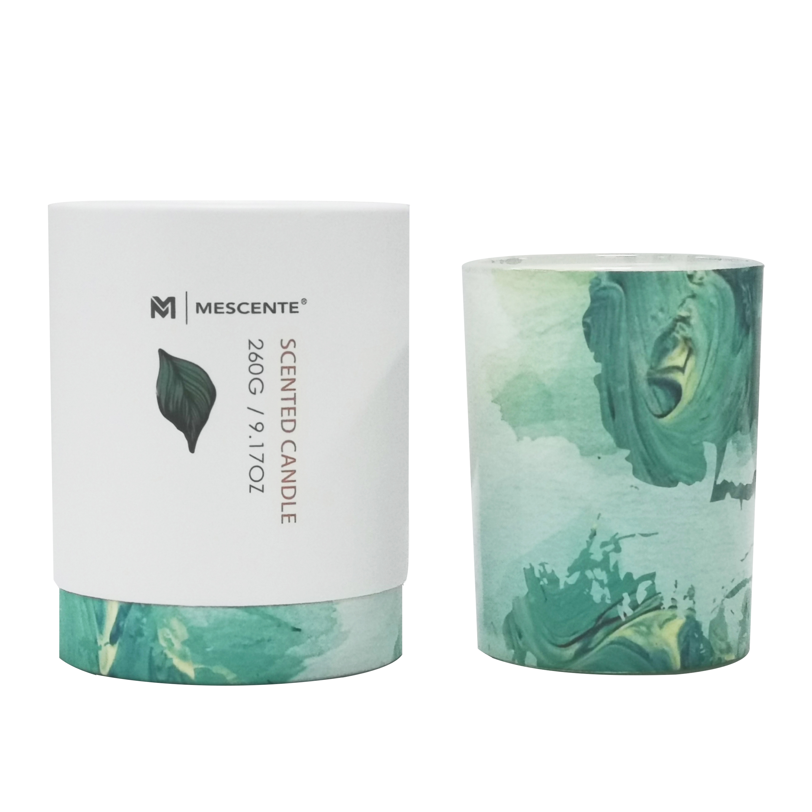 M&Scent atacado marca própria jarra de vidro verde vela de palma, velas espiritual