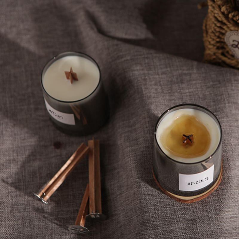 Frascos de vidro de luxo M&Scent, pavios de madeira de cristal, vela perfumada de cera de soja, velas de casamento