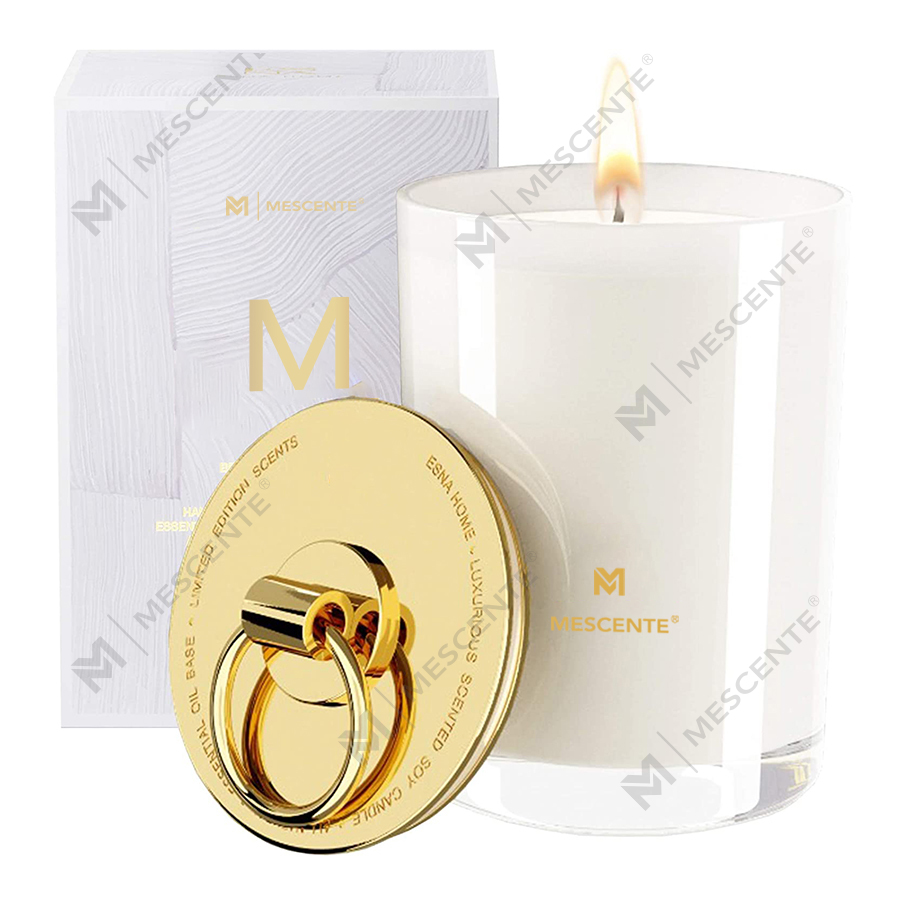 Velas perfumadas de casamento personalizadas com logotipo de cera de soja branca luxuosa M&Scent, vela de acampamento personalizada