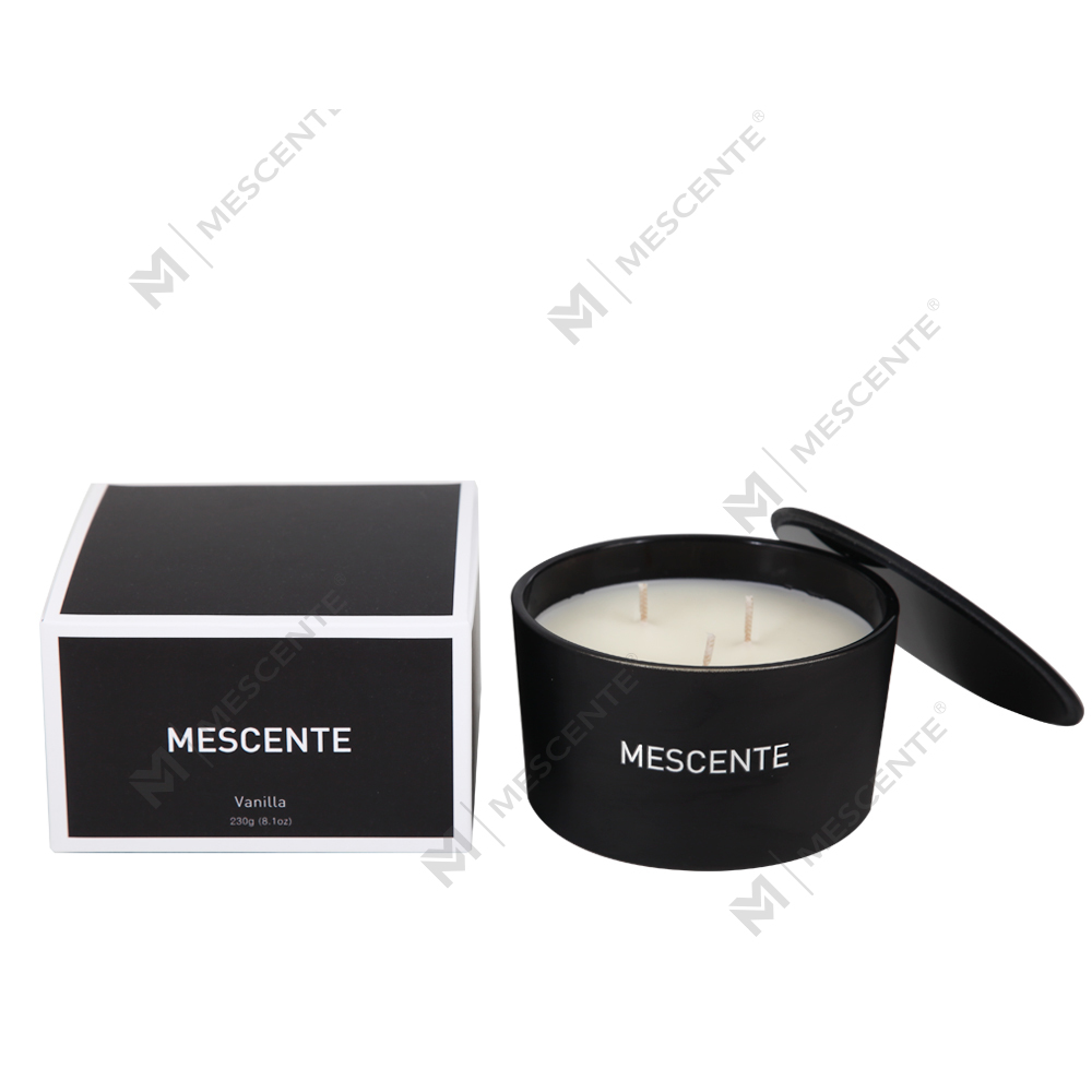 Mescente atacado frasco de vidro de marca própria 3 pavio 100% vela perfumada de cera de soja