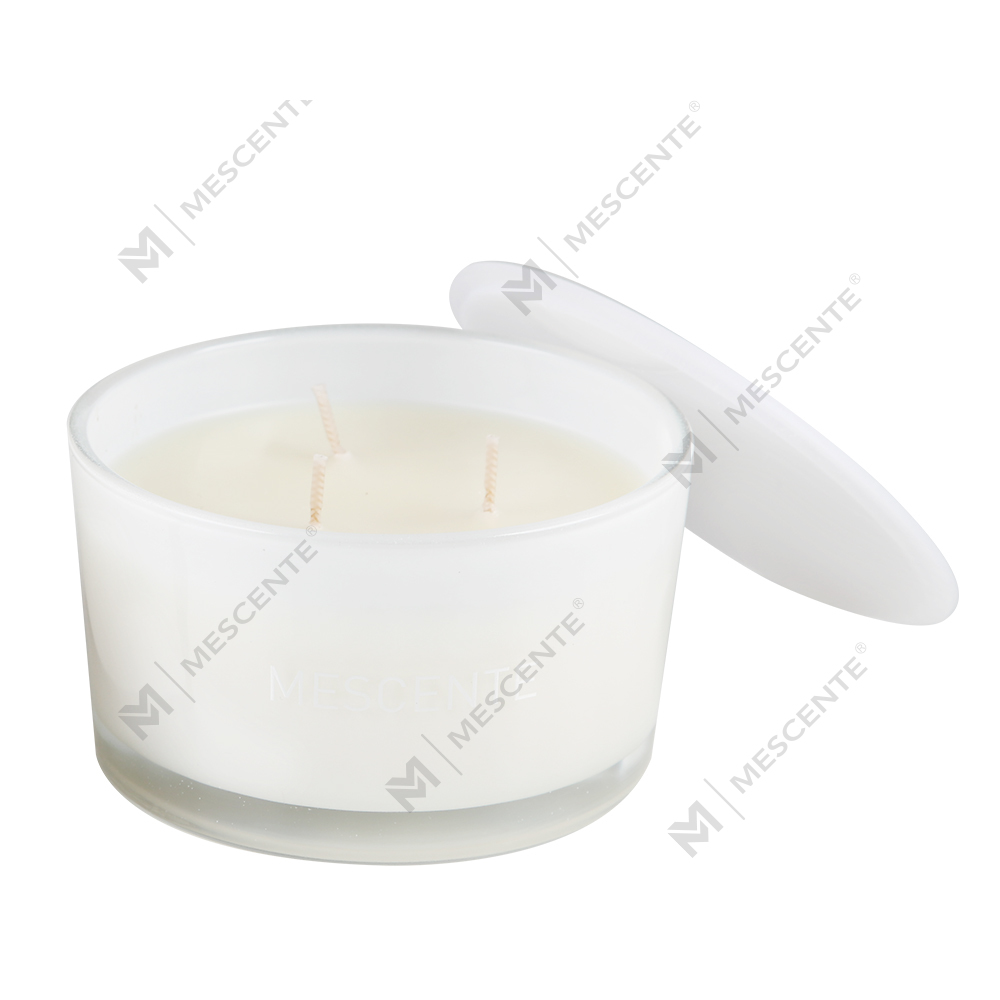 Mescente atacado frasco de vidro de marca própria 3 pavio 100% vela perfumada de cera de soja