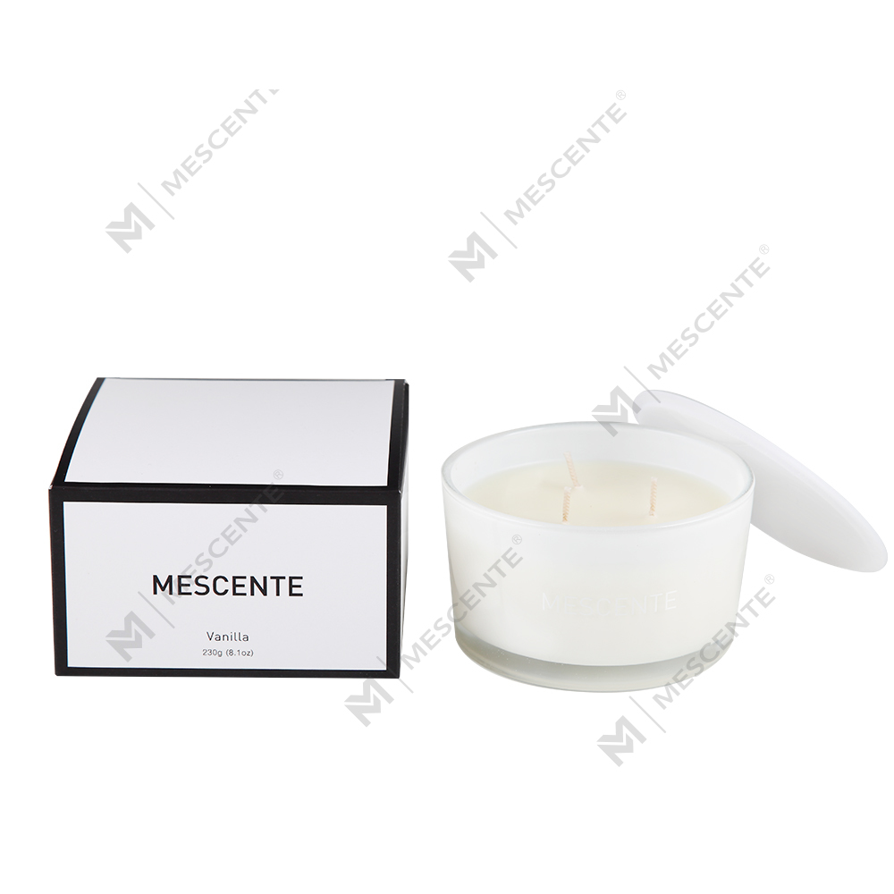 Mescente atacado frasco de vidro de marca própria 3 pavio 100% vela perfumada de cera de soja