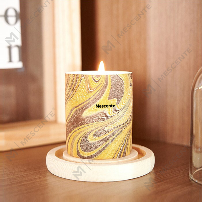 M&Scent atacado barato personalizado de luxo de marca própria pilar perfumado cera de soja vela de aroma de pavio de madeira