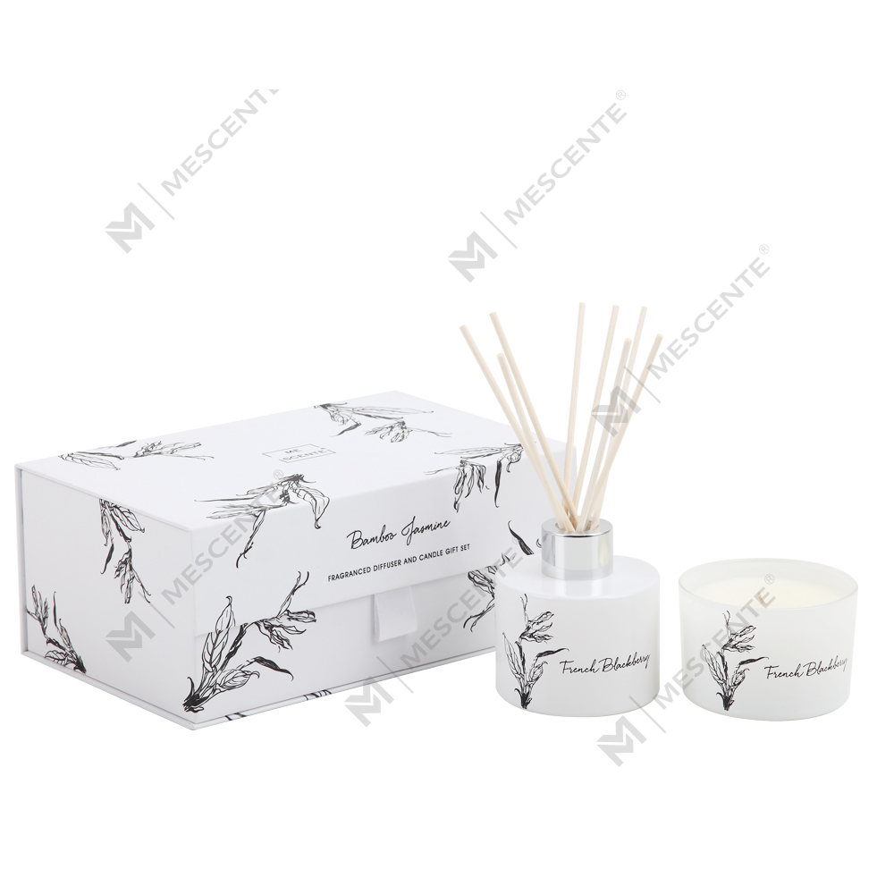 Mescente atacado luxo marca própria difusor de palheta de aroma e conjunto de velas perfumadas para presente