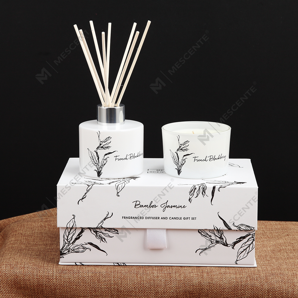 Mescente atacado luxo marca própria difusor de palheta de aroma e conjunto de velas perfumadas para presente