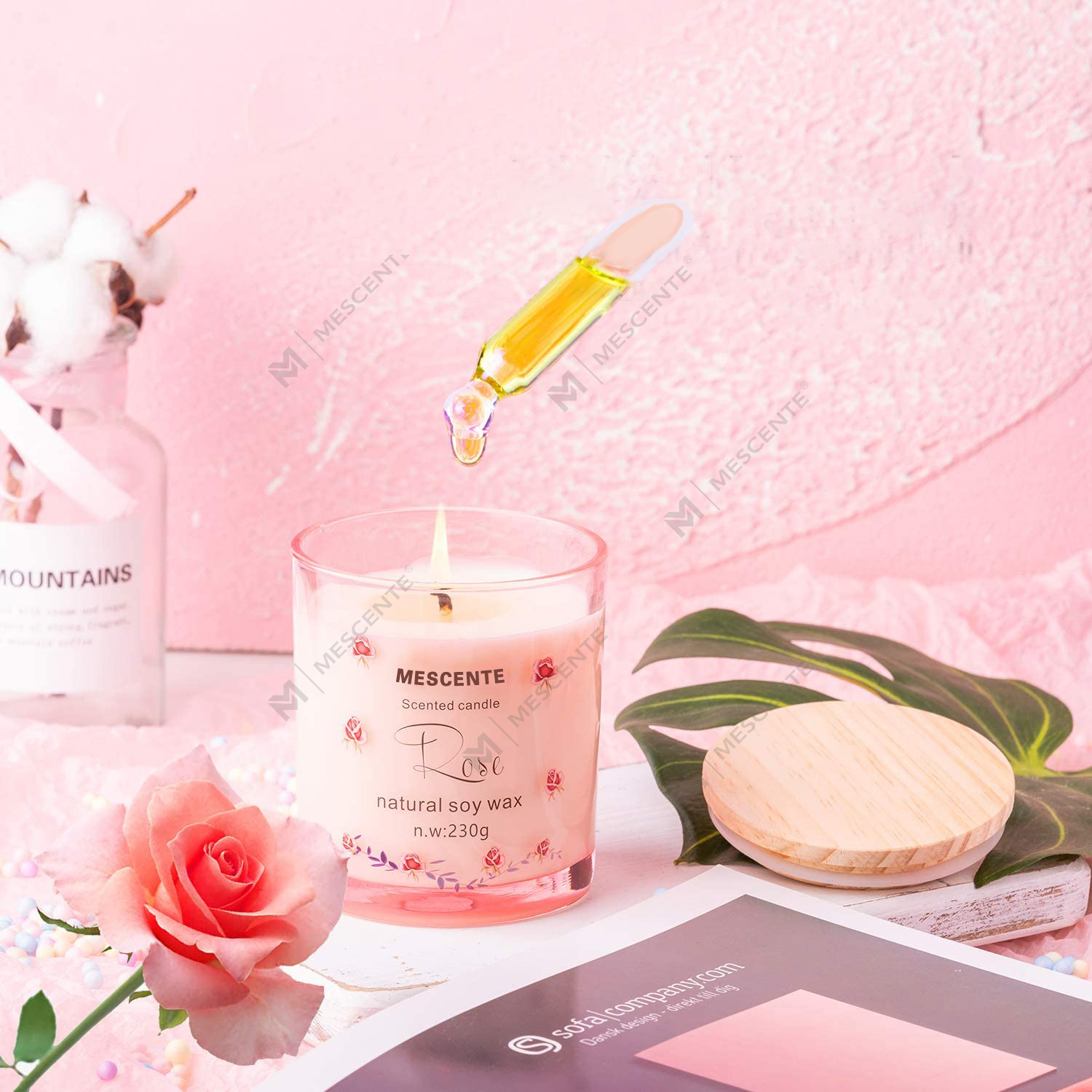 M&Scent Suporte de vidro de luxo feito à mão Pilar de cerâmica espiritual Vela perfumada de baunilha com cristais