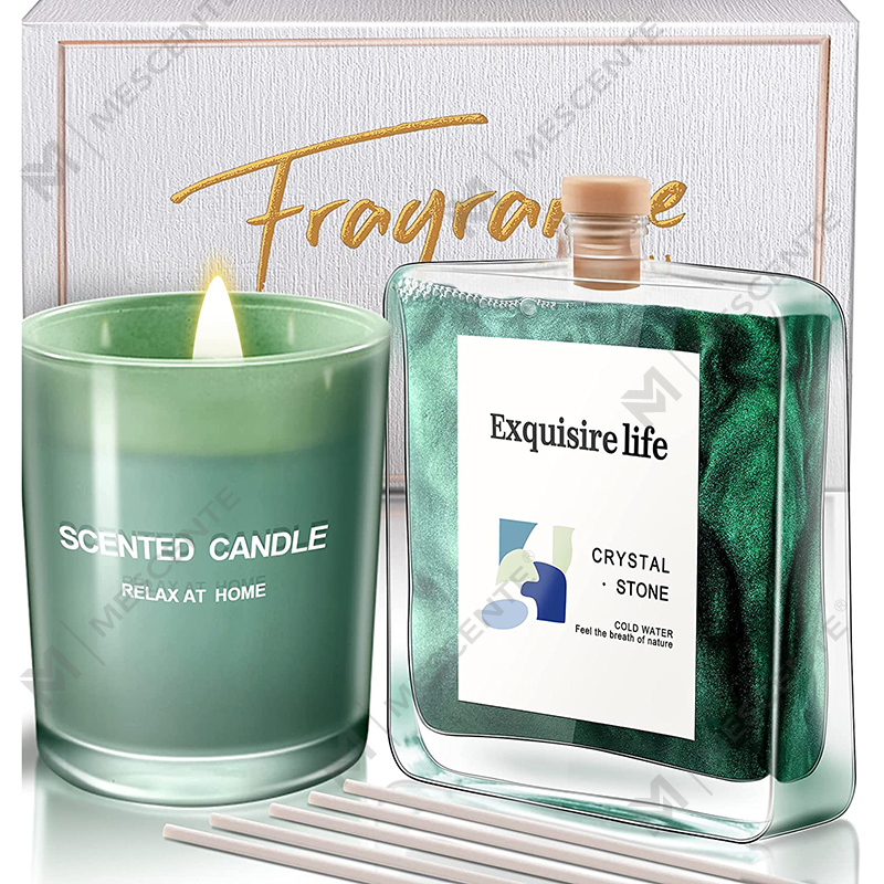 M&Scent Difusor de palheta de óleo perfumado de manjericão e limão e conjunto de velas perfumadas com palitos para casa