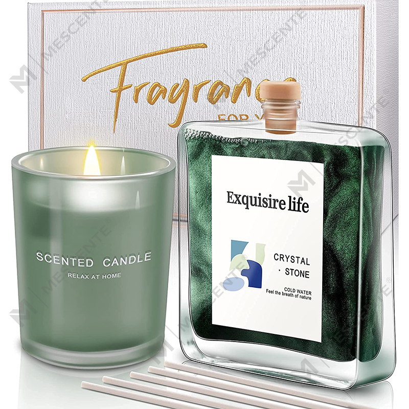 M&Scent Difusor de palheta de óleo perfumado de manjericão e limão e conjunto de velas perfumadas com palitos para casa