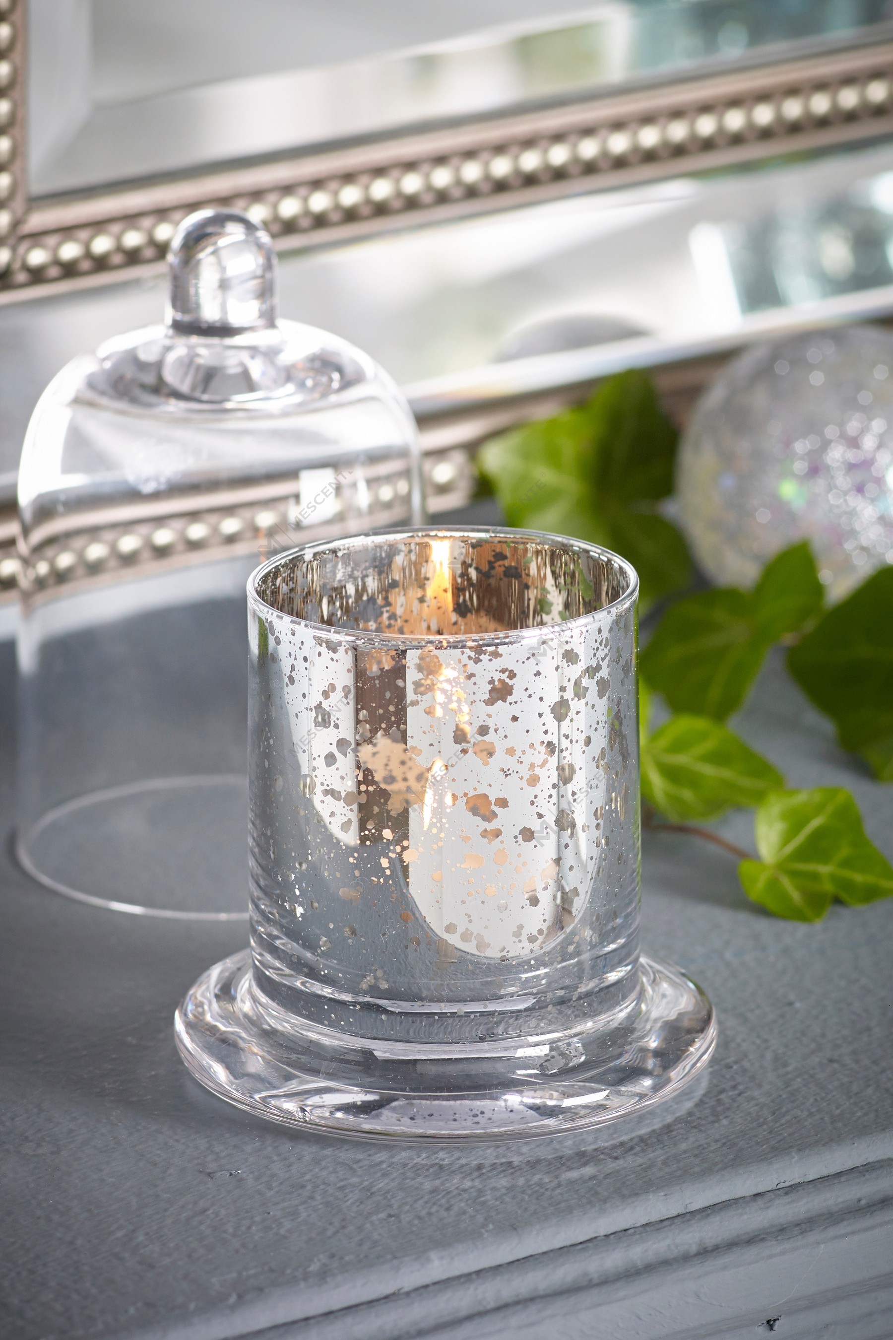 Mescente Luxo Prata Tampa Cúpula Porta-velas Perfumadas Frascos com Cúpula de Vidro