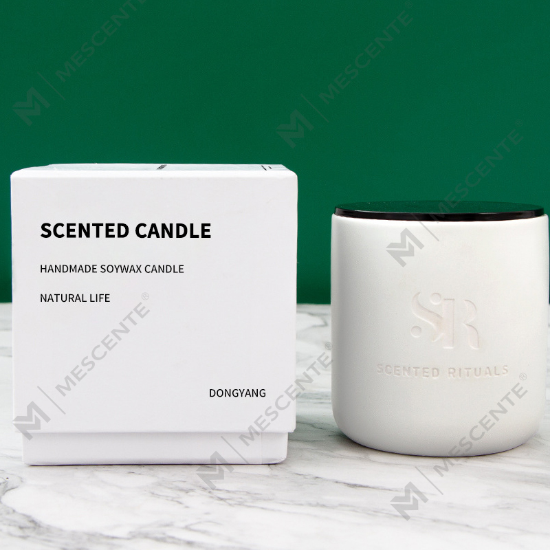 Frascos de cerâmica baratos com logotipo personalizado M&S perfume com tampas de madeira, velas de luxo de cera de coco