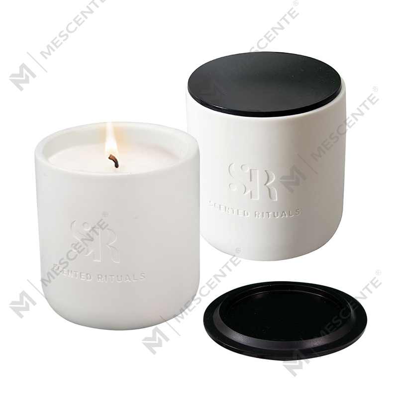 Frascos de cerâmica baratos com logotipo personalizado M&S perfume com tampas de madeira, velas de luxo de cera de coco