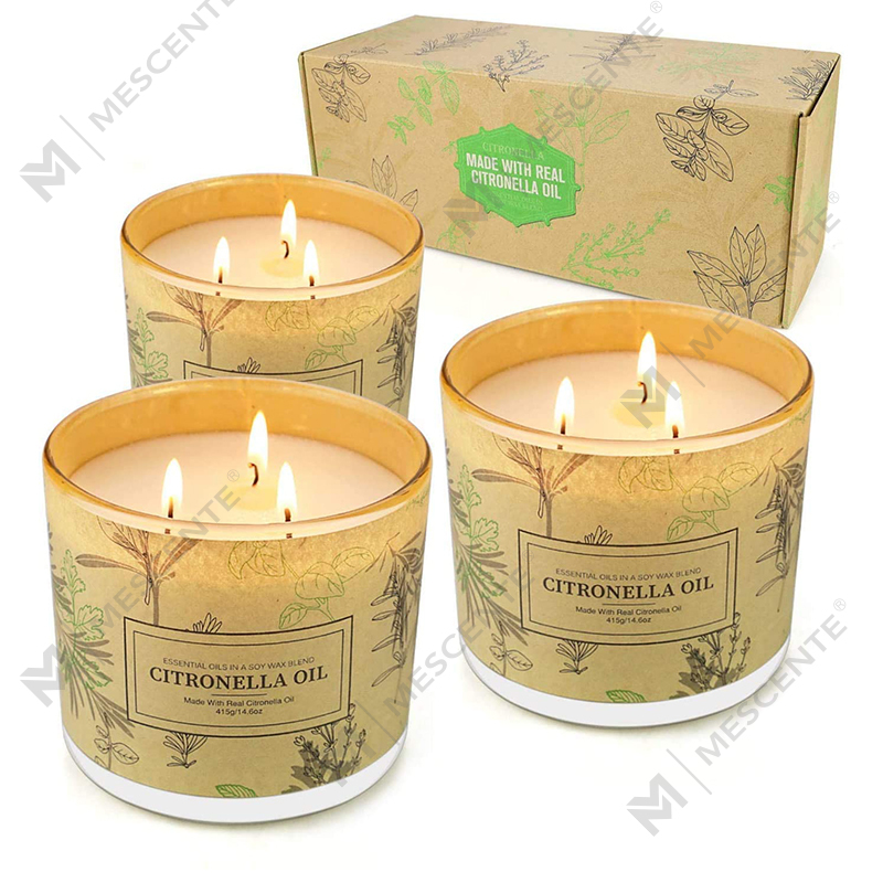 Conjuntos de velas de óleo de citronela de aromaterapia perfumada de longa duração com 3 pavios para casa, jardim, pátio, varanda