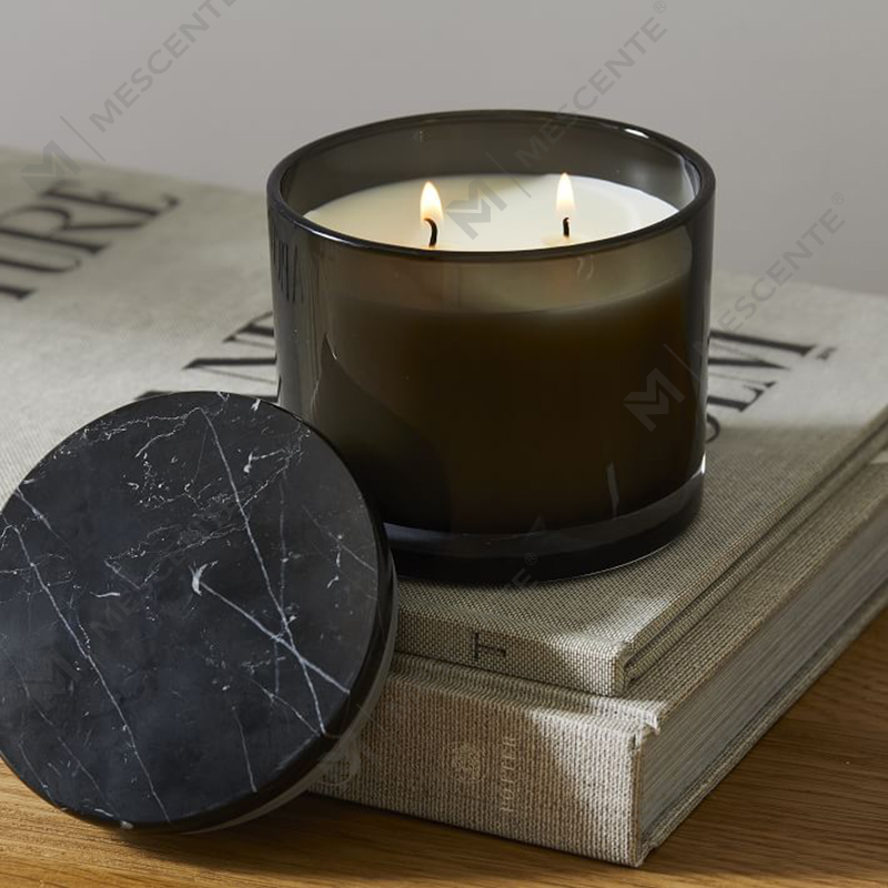 Atacado Low Moq Luxury Unlabeled 2 Wick Vitrina Vela com tampa de mármore