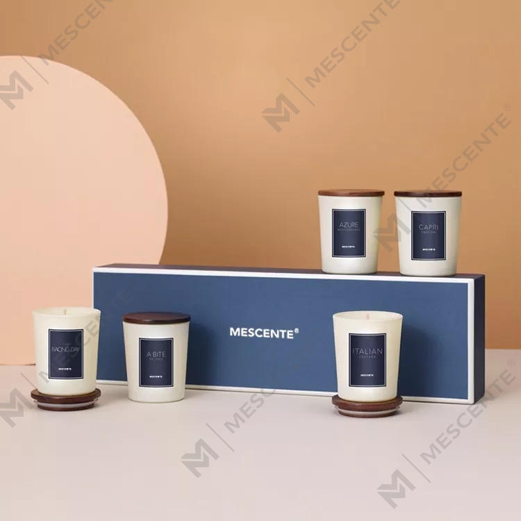 Velas perfumadas de óleo de fragrância de marca própria M&scent de luxo com tampa, vela de aromaterapia