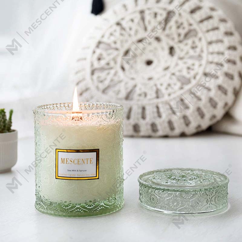 M&S cent Vela de spa com aroma de flores secas de cera de soja caseira de eucalipto e hortelã