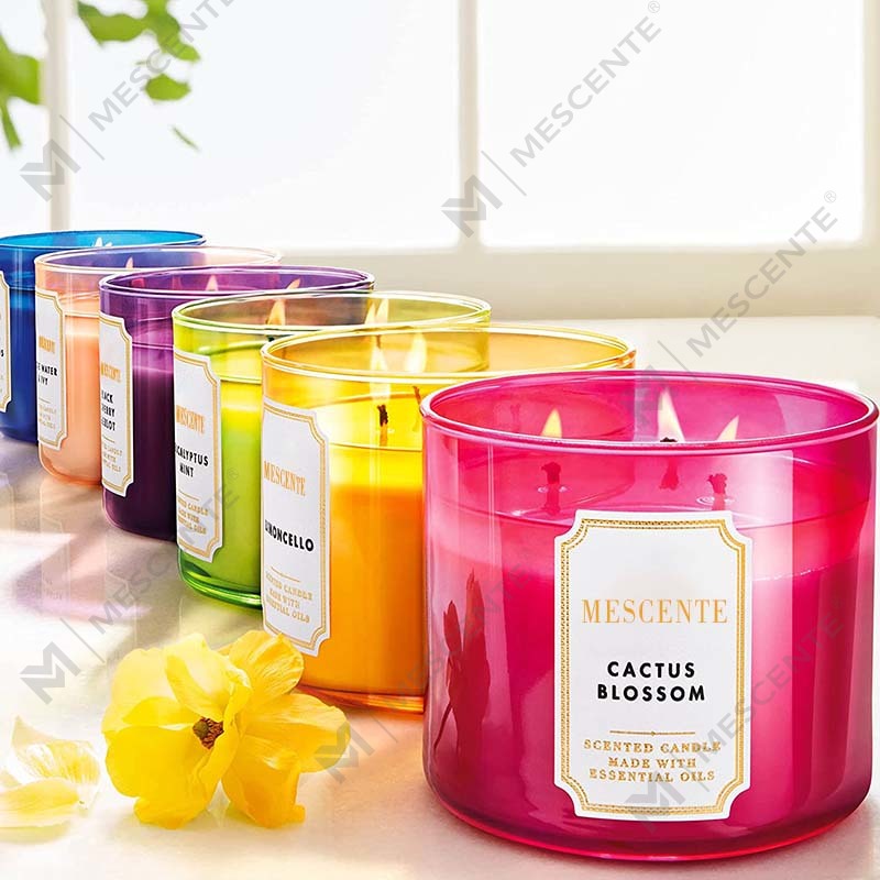 M&Scent feito à mão com 3 pavios de cera de soja perfumada de jasmim natural, velas de cristal de aromaterapia de marca própria