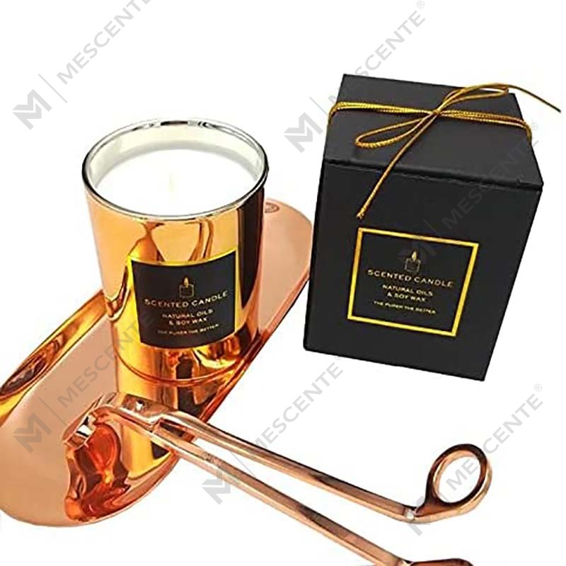 Novo luxuoso altamente forte perfumado soja natural ouro metal tampado rosa ouro frasco de vidro relaxante vela aromaterapia