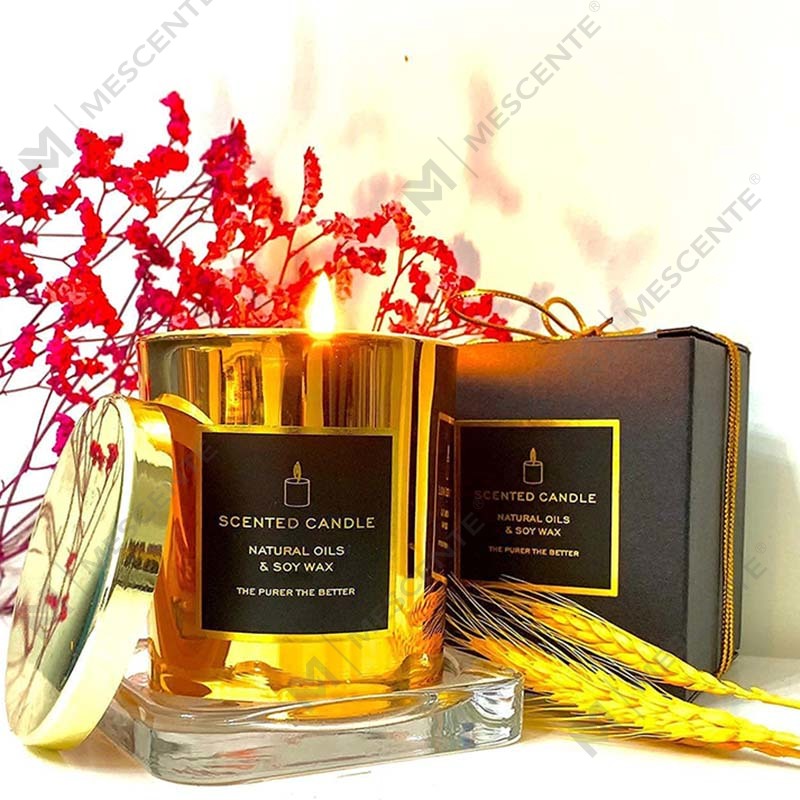 Novo luxuoso altamente forte perfumado soja natural ouro metal tampado rosa ouro frasco de vidro relaxante vela aromaterapia