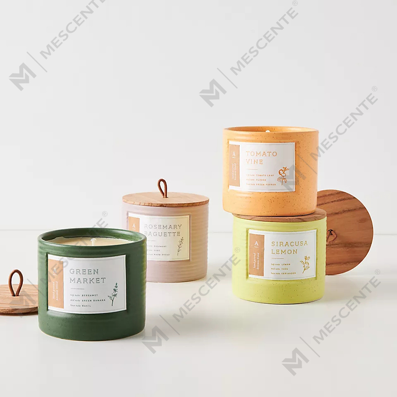 Frascos de cerâmica colorida de marca própria M&Scent Velas chiques de cera de soja perfumada