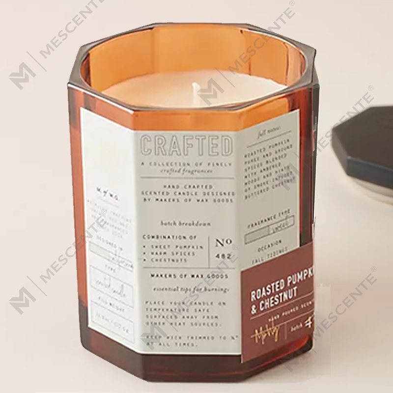M&Scent tampa de madeira de luxo personalizada, pavio de algodão, vaso de vidro, mistura de cera de soja, vela de vidro trabalhada outonal