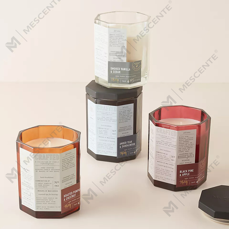 M&Scent tampa de madeira de luxo personalizada, pavio de algodão, vaso de vidro, mistura de cera de soja, vela de vidro trabalhada outonal