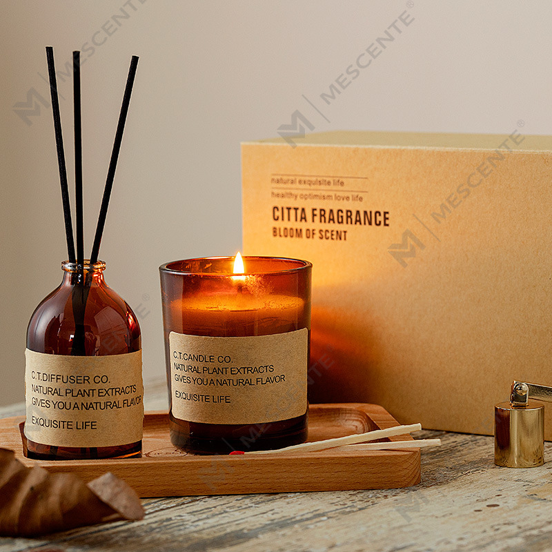 Difusor de palheta para casa com decoração de luxo M&Scent e conjunto de velas perfumadas com embalagem em caixa