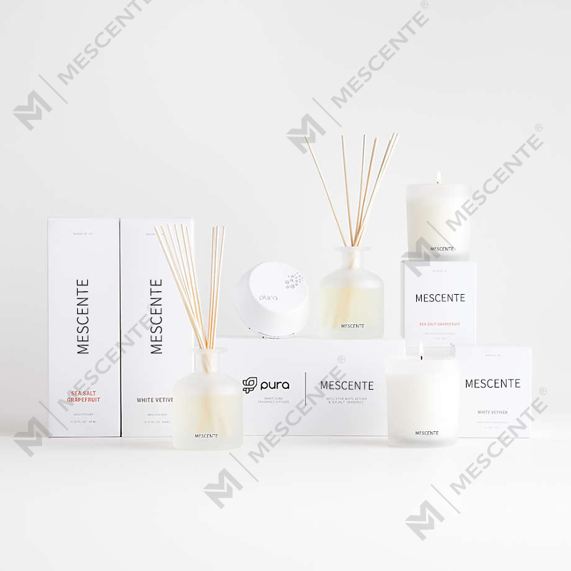 Conjunto de presente com difusor de palheta de aroma de cor roxa de marca própria de luxo M&Scent com caixa